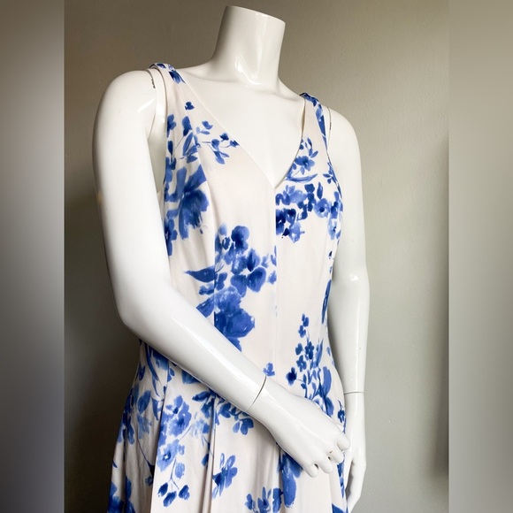 Lauren Ralph Lauren Blue Floral Dress Aline Career Wedding Cocktail Victorian 10 - Picture 9 of 11